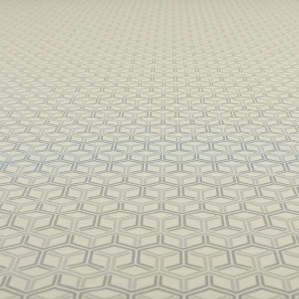 Zenith Collection In Smooth Chenille Finish Silver Colour 3D Cube Geometric Pattern Upholstery Fabric CTR-198