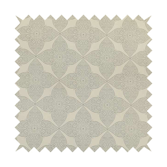 Zenith Collection In Smooth Chenille Finish Silver Colour Medallion Pattern Upholstery Fabric CTR-199