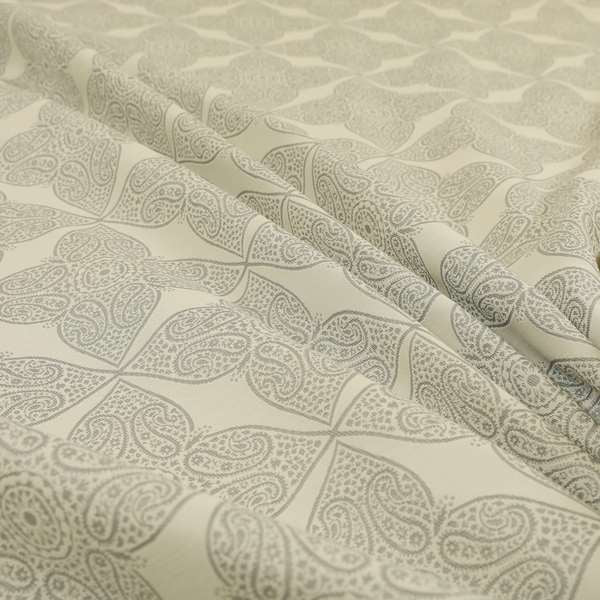 Zenith Collection In Smooth Chenille Finish Silver Colour Medallion Pattern Upholstery Fabric CTR-199 - Roman Blinds