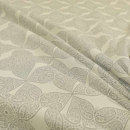 Zenith Collection In Smooth Chenille Finish Silver Colour Medallion Pattern Upholstery Fabric CTR-199 - Handmade Cushions
