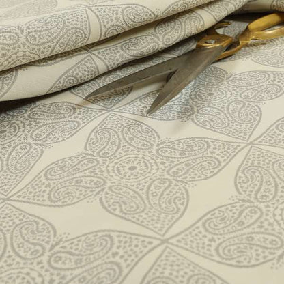 Zenith Collection In Smooth Chenille Finish Silver Colour Medallion Pattern Upholstery Fabric CTR-199 - Roman Blinds