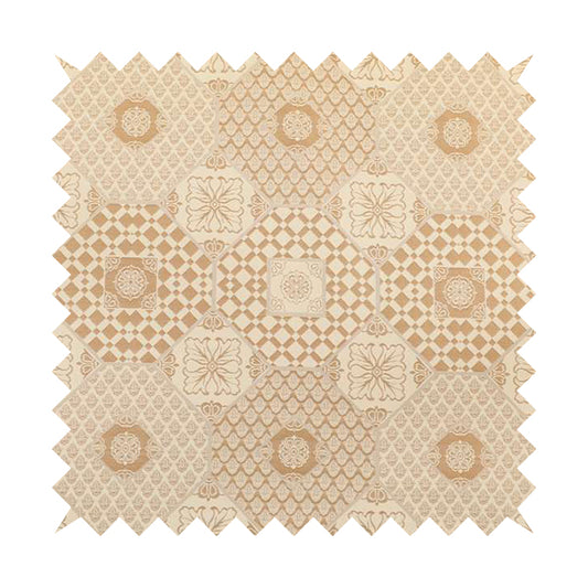 Zenith Collection In Smooth Chenille Finish Brown Colour Patchwork Pattern Upholstery Fabric CTR-200