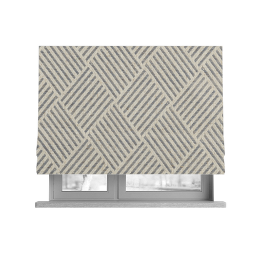 Atlantis Geometric Pattern Silver Grey Chenille Linen Material Upholstery Fabric CTR-2058 - Roman Blinds