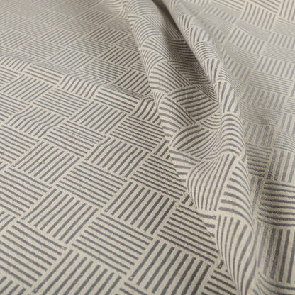 Atlantis Geometric Pattern Silver Grey Chenille Linen Material Upholstery Fabric CTR-2058 - Roman Blinds