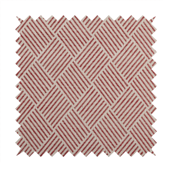 Atlantis Geometric Pattern Red Chenille Linen Material Upholstery Fabric CTR-2060 - Roman Blinds