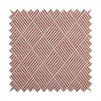 Atlantis Geometric Pattern Red Chenille Linen Material Upholstery Fabric CTR-2060 - Roman Blinds
