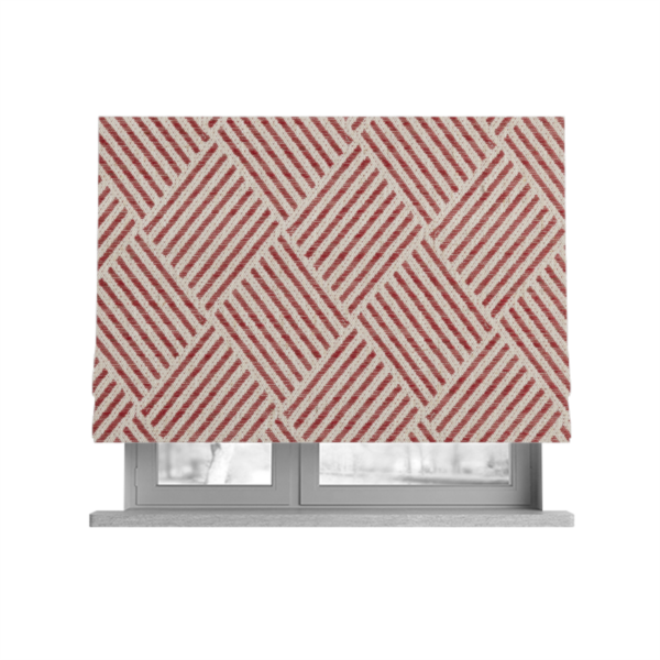 Atlantis Geometric Pattern Red Chenille Linen Material Upholstery Fabric CTR-2060 - Roman Blinds