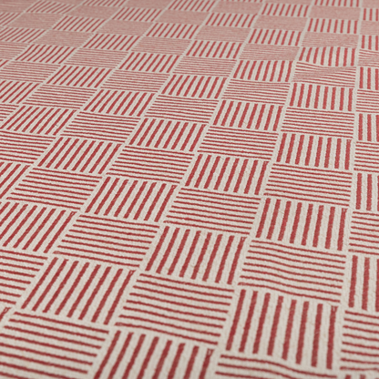 Atlantis Geometric Pattern Red Chenille Linen Material Upholstery Fabric CTR-2060