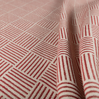 Atlantis Geometric Pattern Red Chenille Linen Material Upholstery Fabric CTR-2060 - Roman Blinds