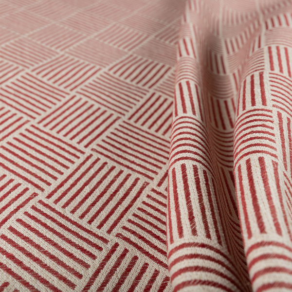Atlantis Geometric Pattern Red Chenille Linen Material Upholstery Fabric CTR-2060