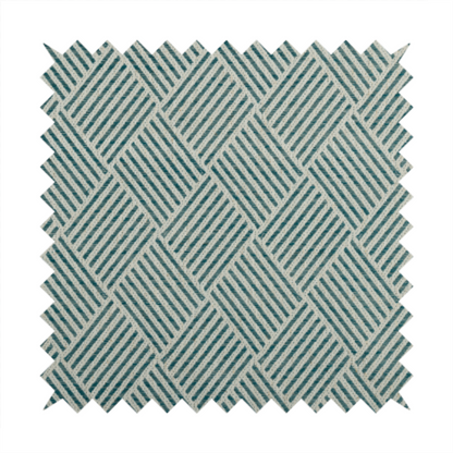 Atlantis Geometric Pattern Teal Blue Chenille Linen Material Upholstery Fabric CTR-2061