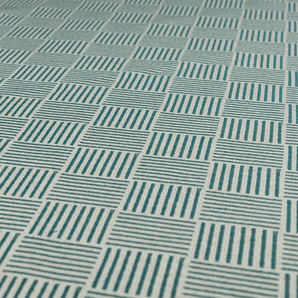 Atlantis Geometric Pattern Teal Blue Chenille Linen Material Upholstery Fabric CTR-2061