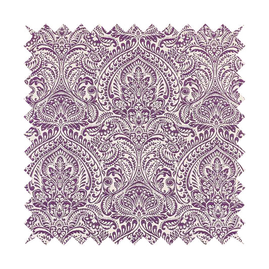 Zenith Collection In Smooth Chenille Finish Purple Colour Damask Pattern Upholstery Fabric CTR-210