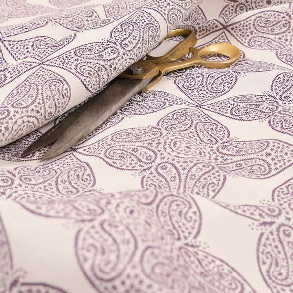 Zenith Collection In Smooth Chenille Finish Purple Colour Medallion Pattern Upholstery Fabric CTR-211