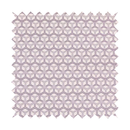 Zenith Collection In Smooth Chenille Finish Purple Colour 3D Cube Geometric Pattern Upholstery Fabric CTR-212