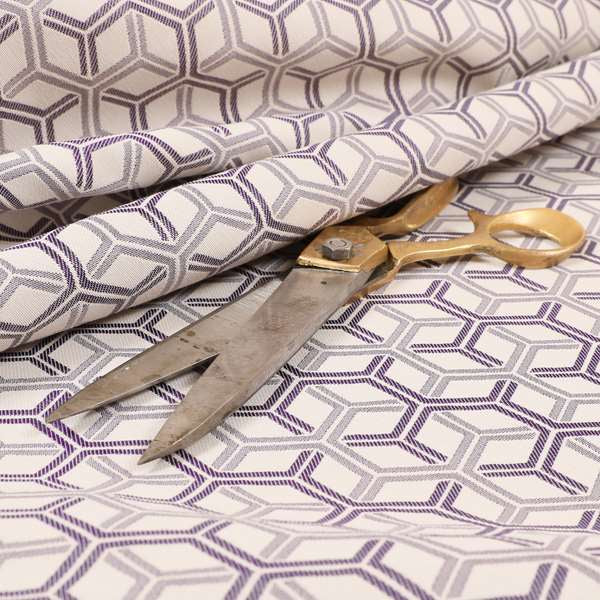 Zenith Collection In Smooth Chenille Finish Purple Colour 3D Cube Geometric Pattern Upholstery Fabric CTR-212 - Roman Blinds