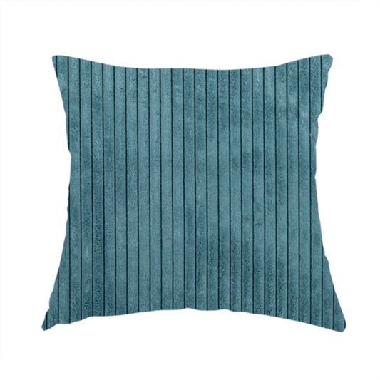 Denver Striped Corduroy Teal Blue Upholstery Fabric CTR-2132 - Handmade Cushions