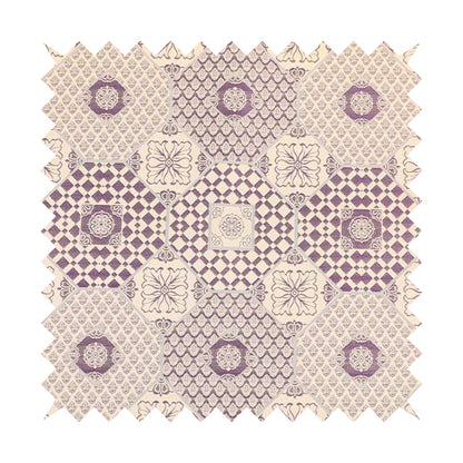 Zenith Collection In Smooth Chenille Finish Purple Colour Patchwork Pattern Upholstery Fabric CTR-214 - Roman Blinds