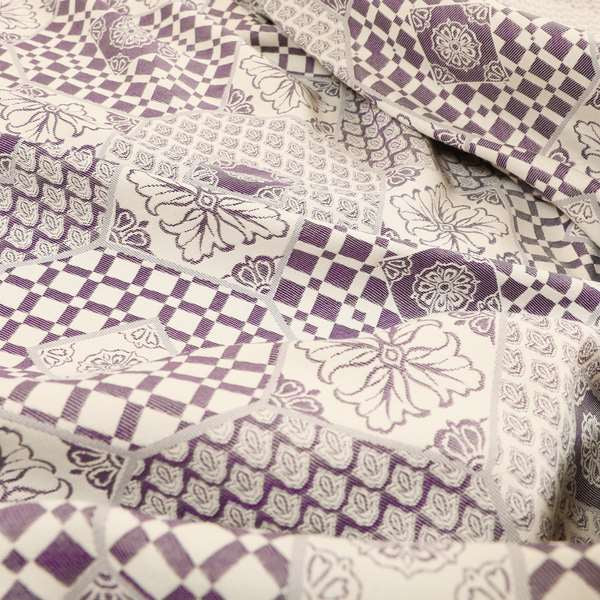 Zenith Collection In Smooth Chenille Finish Purple Colour Patchwork Pattern Upholstery Fabric CTR-214 - Made To Measure Curtains