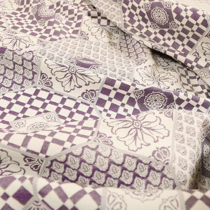 Zenith Collection In Smooth Chenille Finish Purple Colour Patchwork Pattern Upholstery Fabric CTR-214 - Made To Measure Curtains