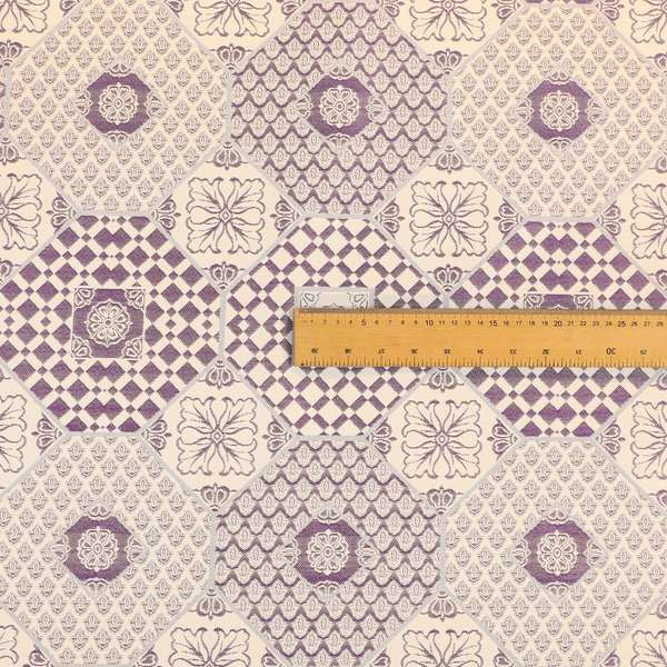 Zenith Collection In Smooth Chenille Finish Purple Colour Patchwork Pattern Upholstery Fabric CTR-214 - Roman Blinds