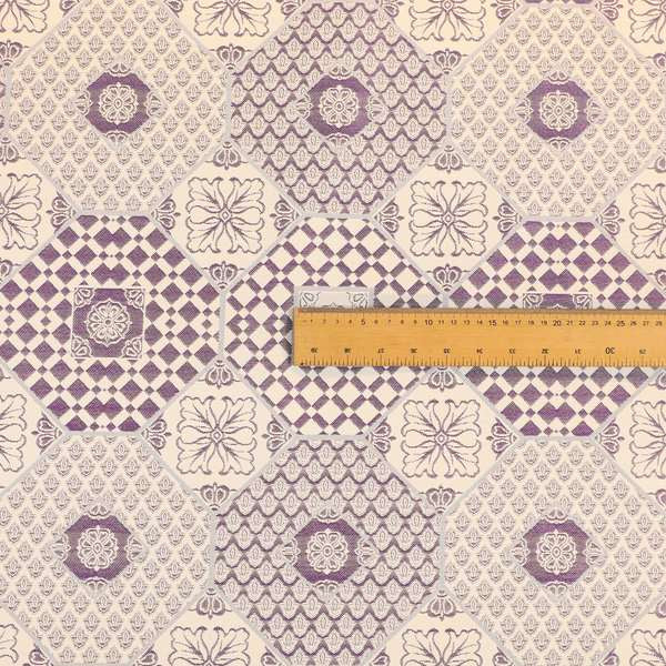 Zenith Collection In Smooth Chenille Finish Purple Colour Patchwork Pattern Upholstery Fabric CTR-214 - Handmade Cushions