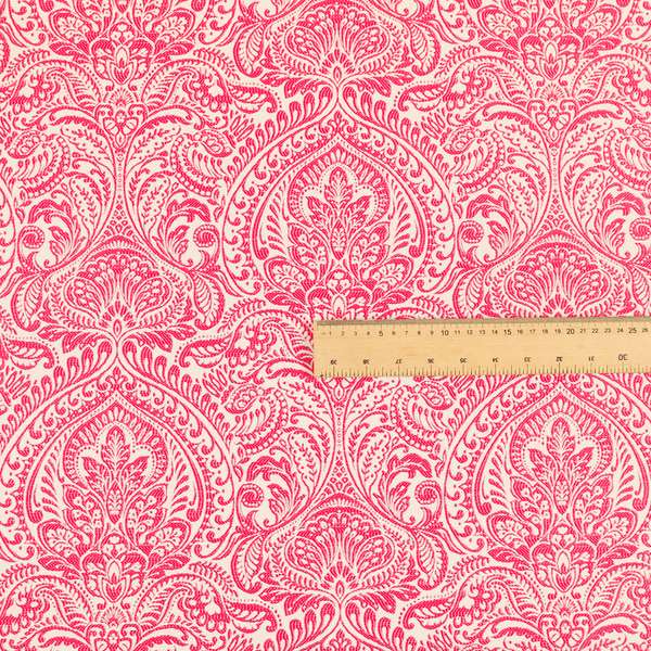 Zenith Collection In Smooth Chenille Finish Raspberry Pink Colour Damask Pattern Upholstery Fabric CTR-215 - Handmade Cushions