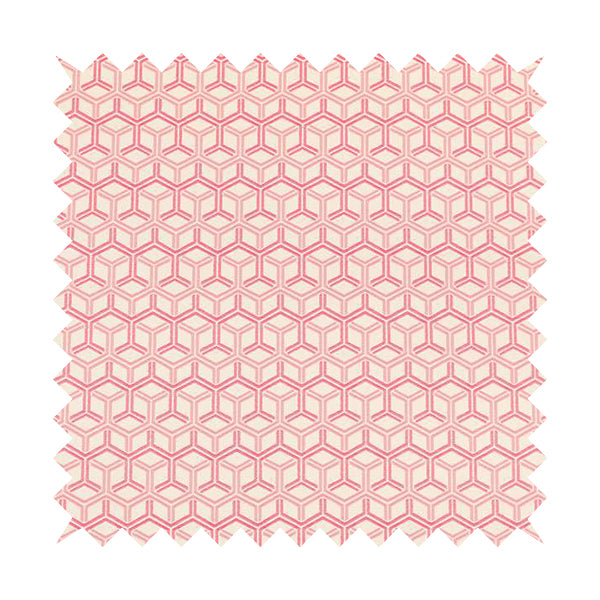 Zenith Collection In Smooth Chenille Finish Raspberry Pink Colour 3D Cube Geometric Pattern Upholstery Fabric CTR-217 - Roman Blinds