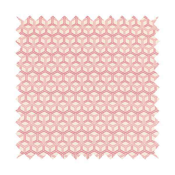 Zenith Collection In Smooth Chenille Finish Raspberry Pink Colour 3D Cube Geometric Pattern Upholstery Fabric CTR-217 - Made To Measure Curtains