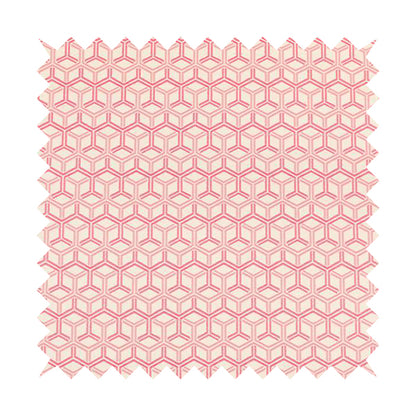 Zenith Collection In Smooth Chenille Finish Raspberry Pink Colour 3D Cube Geometric Pattern Upholstery Fabric CTR-217 - Made To Measure Curtains