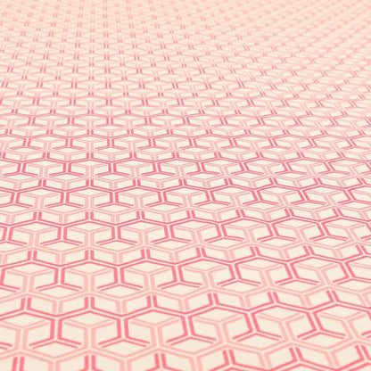 Zenith Collection In Smooth Chenille Finish Raspberry Pink Colour 3D Cube Geometric Pattern Upholstery Fabric CTR-217