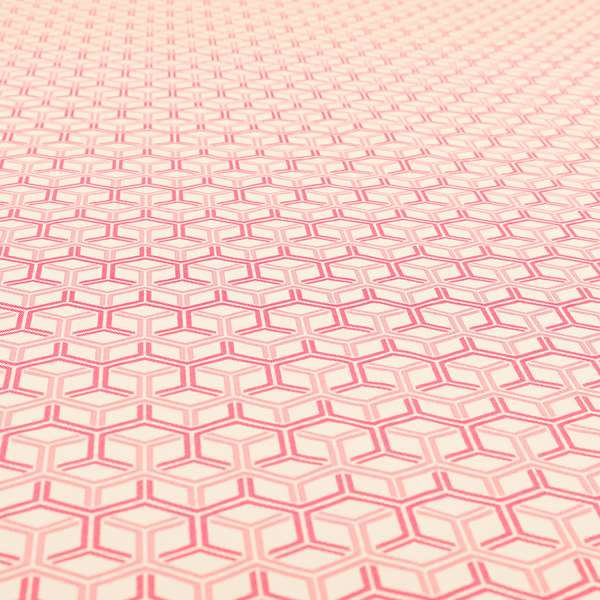 Zenith Collection In Smooth Chenille Finish Raspberry Pink Colour 3D Cube Geometric Pattern Upholstery Fabric CTR-217 - Made To Measure Curtains