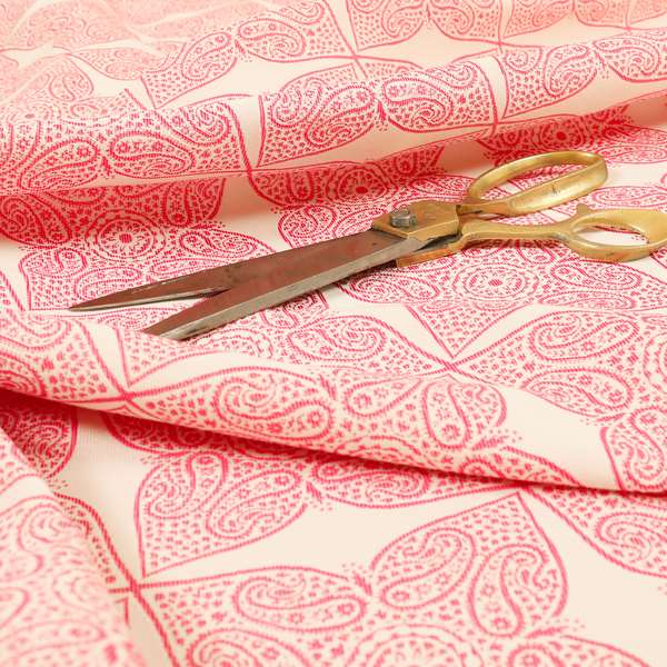 Zenith Collection In Smooth Chenille Finish Raspberry Pink Colour Medallion Pattern Upholstery Fabric CTR-218 - Roman Blinds