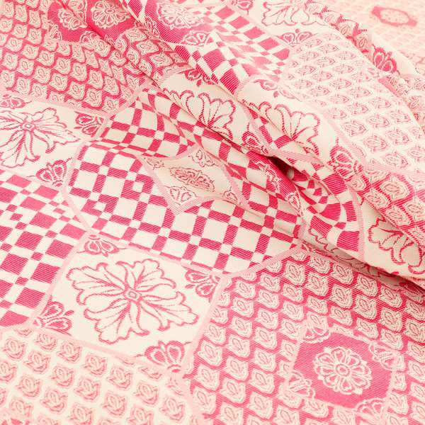 Zenith Collection In Smooth Chenille Finish Raspberry Pink Colour Patchwork Pattern Upholstery Fabric CTR-219 - Made To Measure Curtains