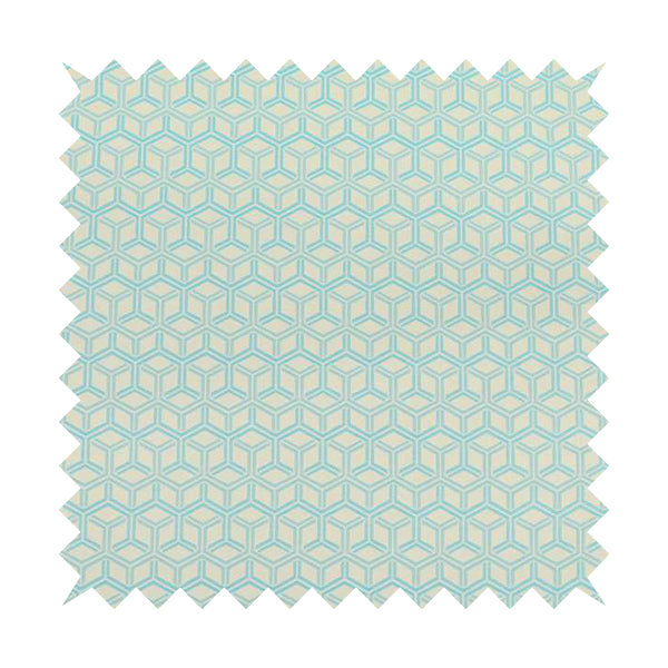 Zenith Collection In Smooth Chenille Finish Blue Colour 3D Cube Geometric Pattern Upholstery Fabric CTR-222 - Roman Blinds