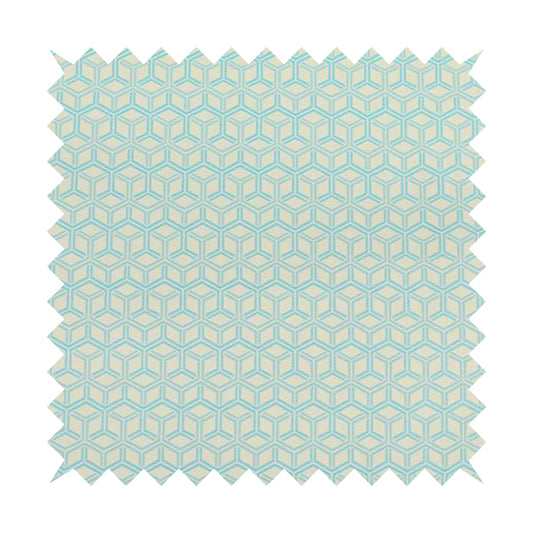 Zenith Collection In Smooth Chenille Finish Blue Colour 3D Cube Geometric Pattern Upholstery Fabric CTR-222