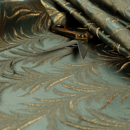 Casa Textured Leaf Pattern Teal Furnishing Fabric CTR-2223 - Made To Measure Curtains