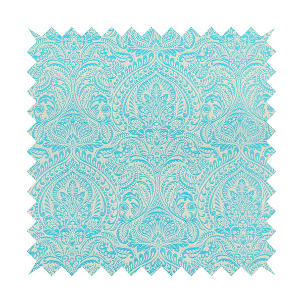 Zenith Collection In Smooth Chenille Finish Blue Colour Damask Pattern Upholstery Fabric CTR-223 - Handmade Cushions
