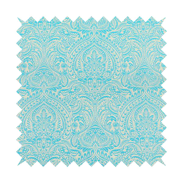 Zenith Collection In Smooth Chenille Finish Blue Colour Damask Pattern Upholstery Fabric CTR-223 - Made To Measure Curtains