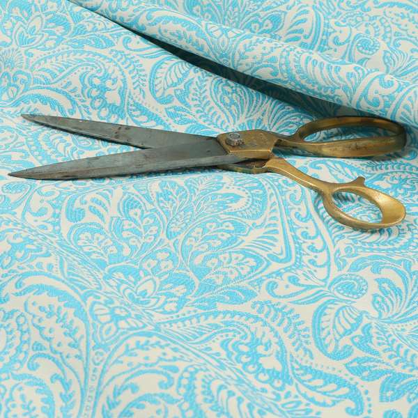 Zenith Collection In Smooth Chenille Finish Blue Colour Damask Pattern Upholstery Fabric CTR-223 - Made To Measure Curtains