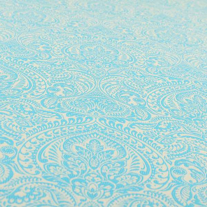 Zenith Collection In Smooth Chenille Finish Blue Colour Damask Pattern Upholstery Fabric CTR-223