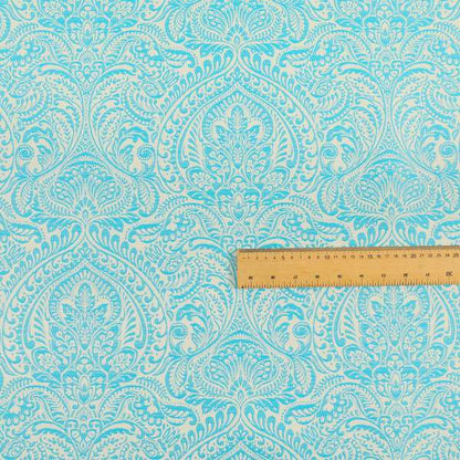 Zenith Collection In Smooth Chenille Finish Blue Colour Damask Pattern Upholstery Fabric CTR-223