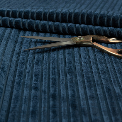 Knightsbridge Velvet Stripe Pattern Navy Blue Upholstery Fabric CTR-2231 - Roman Blinds