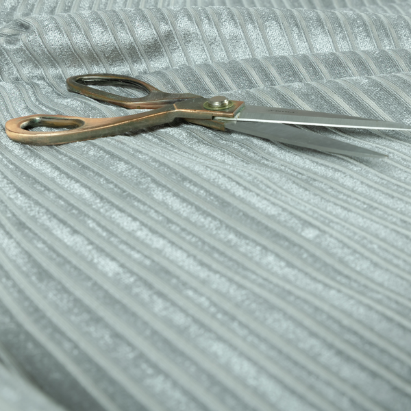 Knightsbridge Velvet Stripe Pattern Silver Upholstery Fabric CTR-2236