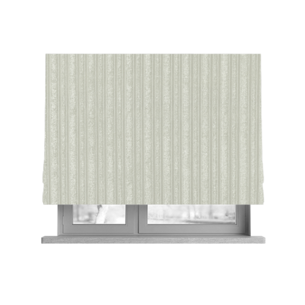 Knightsbridge Velvet Stripe Pattern White Upholstery Fabric CTR-2237 - Roman Blinds