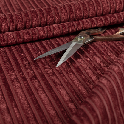 Knightsbridge Velvet Stripe Pattern Burgundy Red Upholstery Fabric CTR-2241 - Roman Blinds