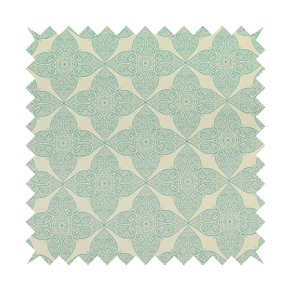 Zenith Collection In Smooth Chenille Finish Teal Green Colour Medallion Pattern Upholstery Fabric CTR-225 - Made To Measure Curtains