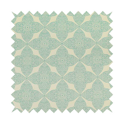 Zenith Collection In Smooth Chenille Finish Teal Green Colour Medallion Pattern Upholstery Fabric CTR-225 - Made To Measure Curtains