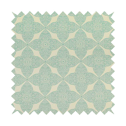 Zenith Collection In Smooth Chenille Finish Teal Green Colour Medallion Pattern Upholstery Fabric CTR-225