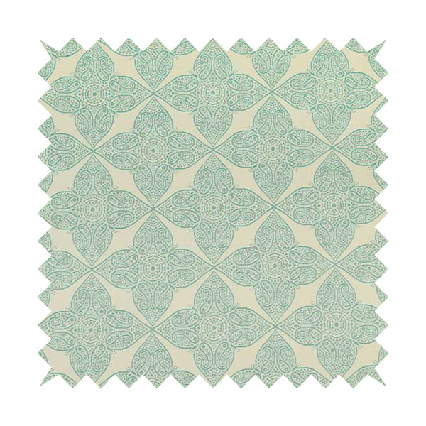 Zenith Collection In Smooth Chenille Finish Teal Green Colour Medallion Pattern Upholstery Fabric CTR-225 - Handmade Cushions